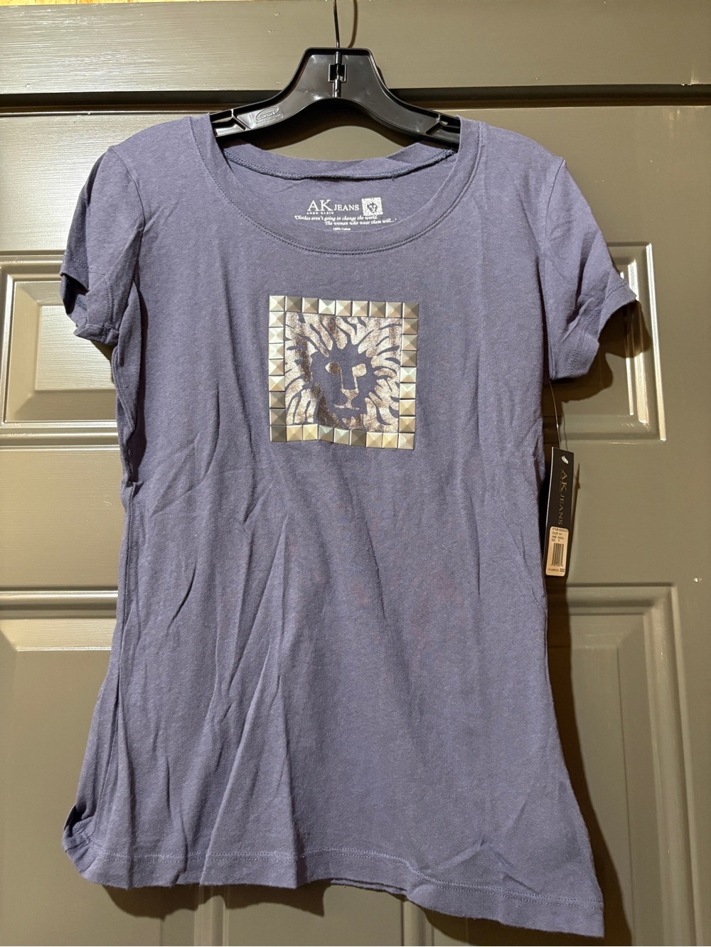 AK Jeans Blue Tee with Studded Lion Graphic